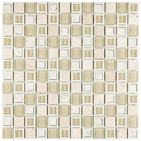 Pastilha de Mármore, Vidro e Resina Volpi cor Bege e branca placa de Tela (2,3x2,3 cm)