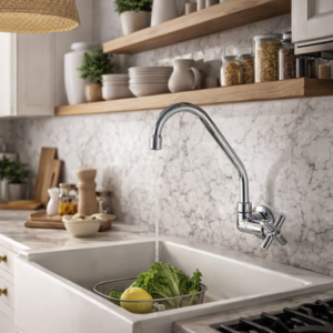 Torneira de Parede Cozinha em Latao e Inox 201 Cromada