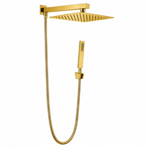 Chuveiro com Desviador Lablanco em Aço Inox 304 - 300x300mm de Parede Square Dourado Escovado