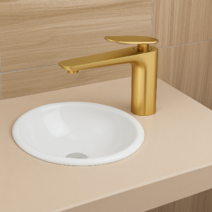 Misturador Lablanco Monocomando Flow Aco Inox 304 Banheiro Bica Baixa Escovado Gold Champagne