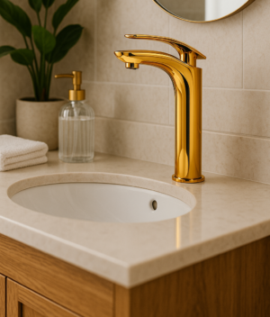 Misturador Lablanco Monocomando Aço Inox 304 Banheiro Bica Alta Cromado Dourado